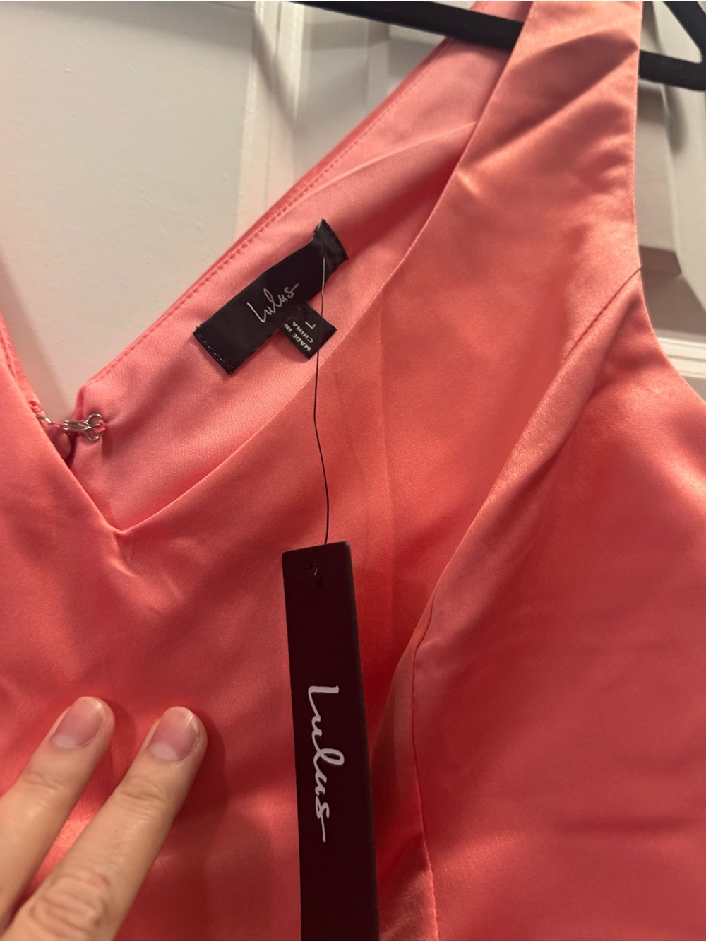 Lulu's Coral Pink Satin Bow Mini Dress - Picture 8 of 8